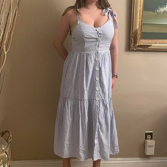 Peach Puff Dresses & Skirts - Light Blue, Striped Maxi Dress